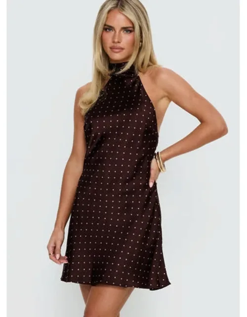 Halter Mini Dress Polka Dot With Zip Closure And Tie Straps