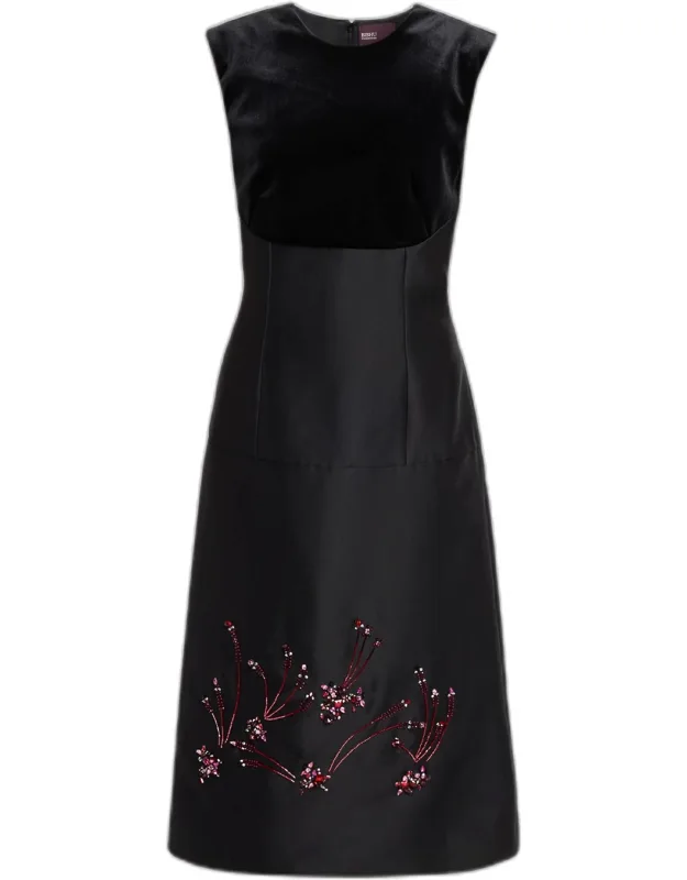 Mixed-media Crystal Embroidered Silk Gazar Midi Dress