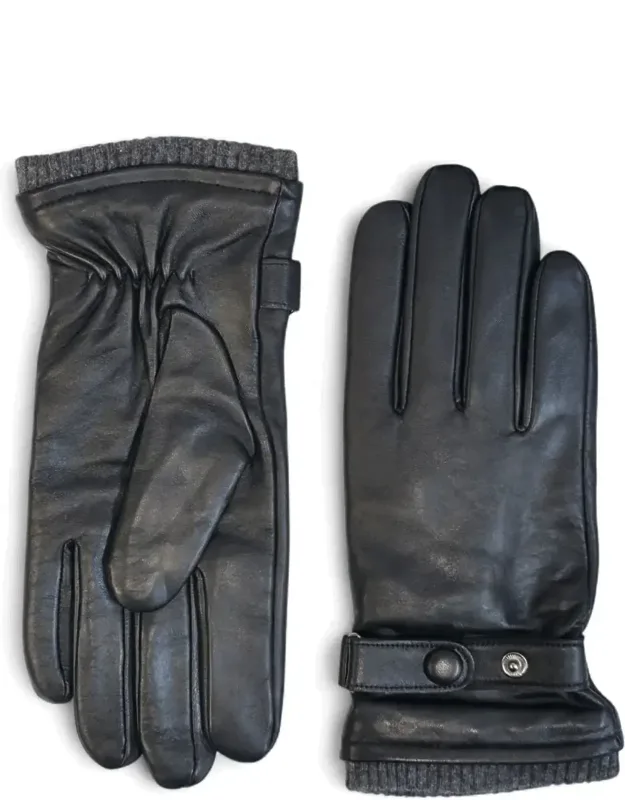 Leather Gloves With Touchscreen Ribbed Knit Cuffs
