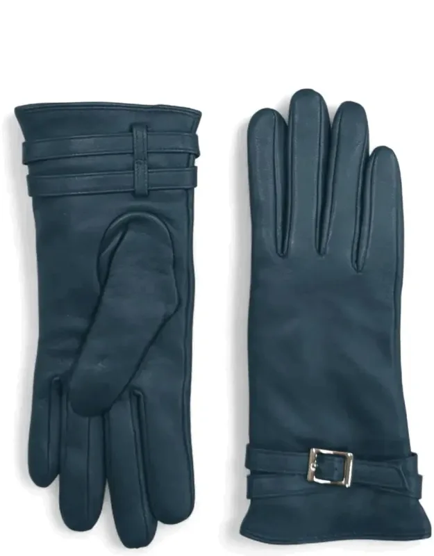Leather Gloves With Wool Lining And Adjustable Wrist Buckle