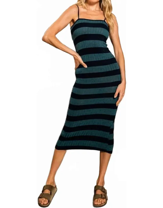 Stripe Print Ribbed Bodycon Dress