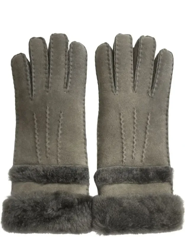 Suede Leather Plush Cuff Winter Thermal Lined Gloves