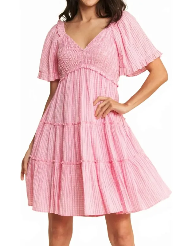 Jacquard Checker Smocking Tiered Dress