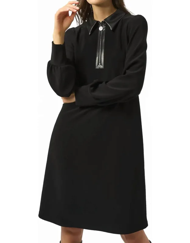 Silky Knit & Leatherette Trapeze Dress