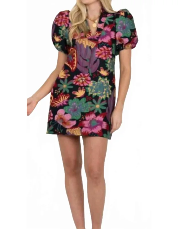 Hampton Mini Dress With Mandarin Collar And Puff Sleeves