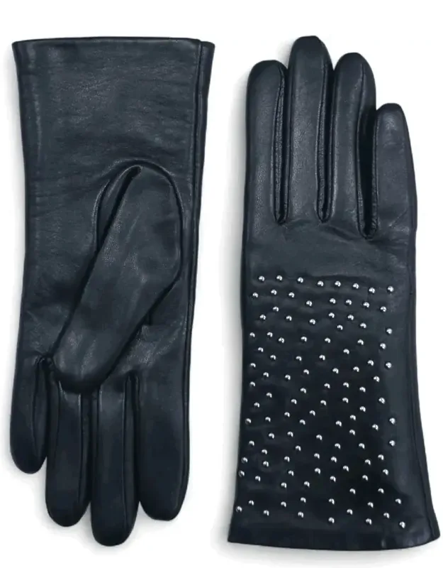 Studded Leather Gloves With Wool Lining