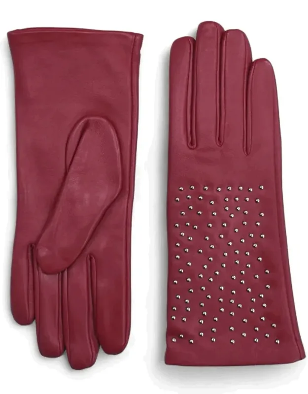 Studded Leather Gloves With Wool Lining