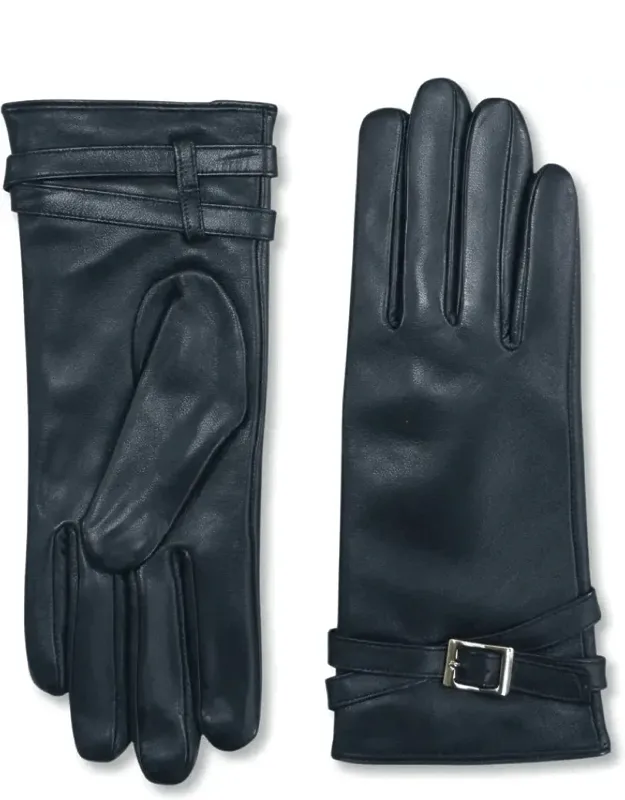 Leather Gloves With Wool Lining And Adjustable Wrist Buckle