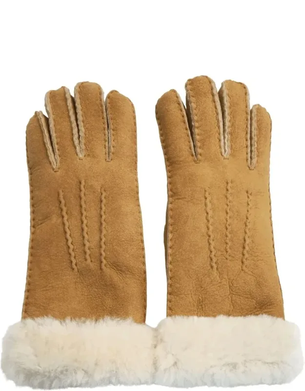 Warm Leather Gloves With Shearling Cuff