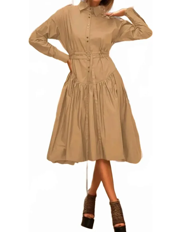Cotton Below Knee Button Down Dress