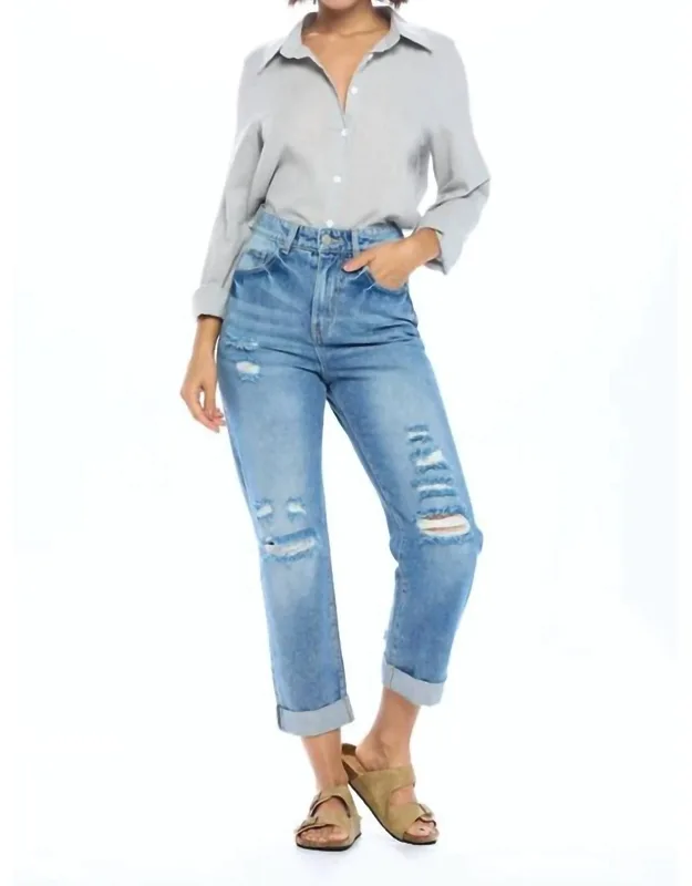 High Rise Ripped Boyfriend Jeans
