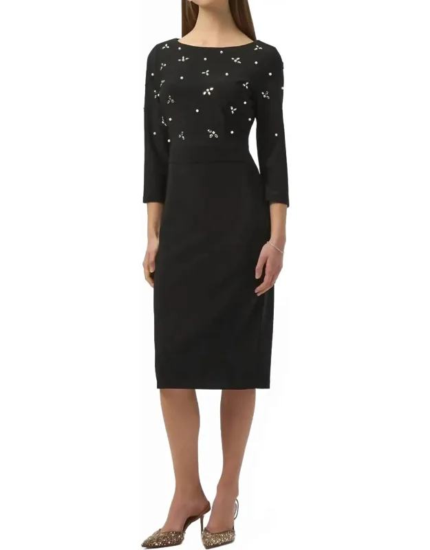Silky Knit Embellished Sheath Dress