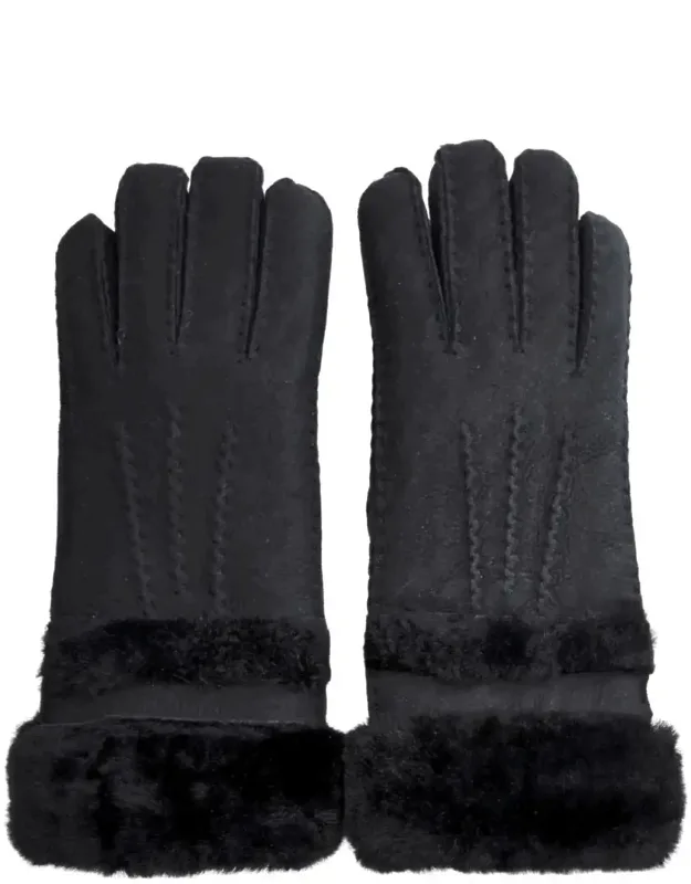 Suede Leather Plush Cuff Winter Thermal Lined Gloves