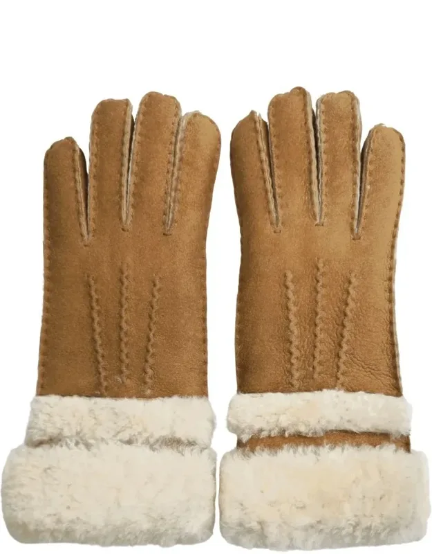 Suede Leather Plush Cuff Winter Thermal Lined Gloves