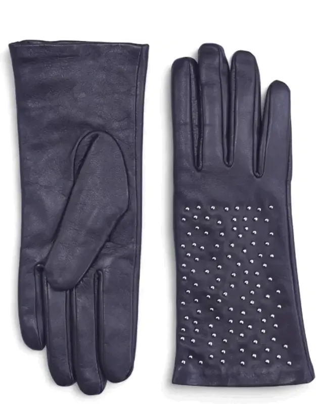 Studded Leather Gloves With Wool Lining