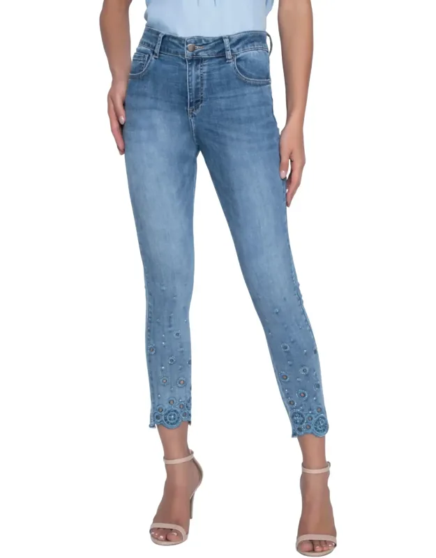 Appliqué And Rhinestones Cropped Leg Jeans