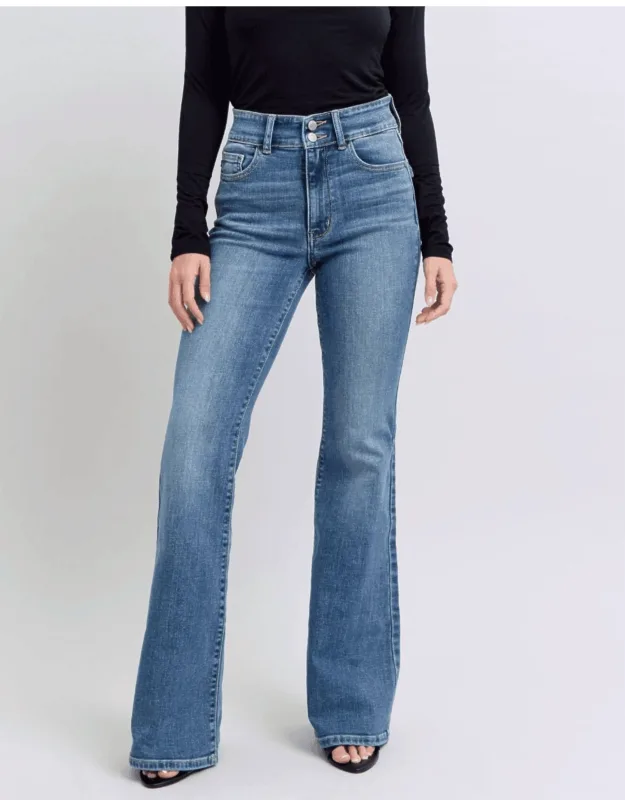Double Button Front Flare Jeans