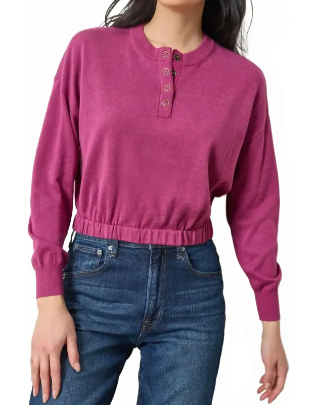 Elastic Waist Henley Sweater