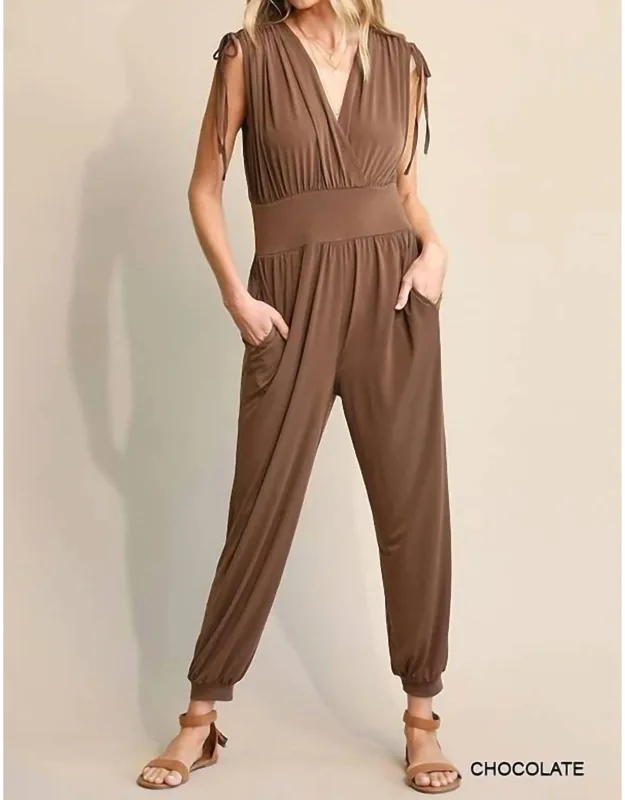 Ruched Drawstring Detail Jogger Jumpsuit With Pockets
