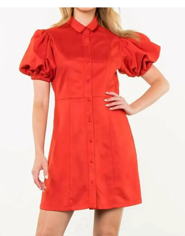 Faux Suede Puff Sleeve Dress