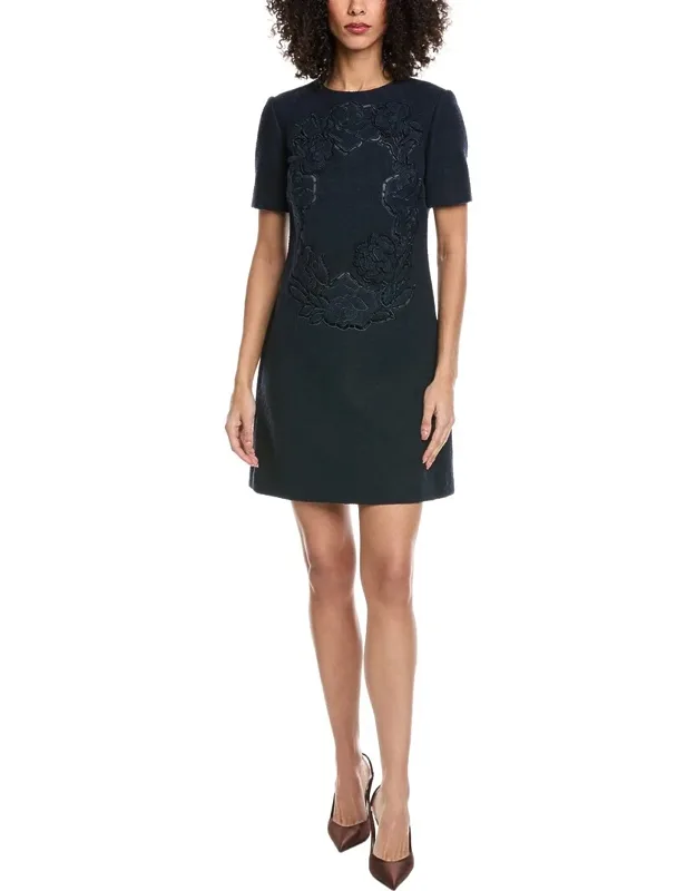 Floral Detail Tweed Silk-lined Wool-blend Shift Dress