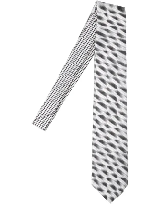Jacquard Tie In Grey Mulberry Silk With Black Details