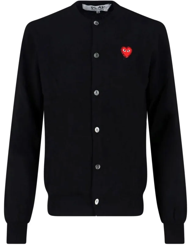 Comme Des Garçons Play Logo Cardigan With Crew Neck And Front Button Closure
