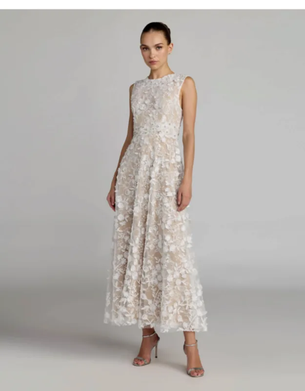 Floral Embroidered High Neck Midi Dress
