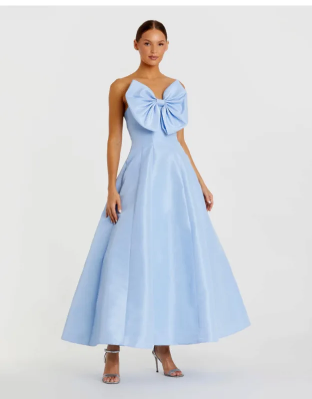 Strapless A-line Tea Length Statement Bow Dress