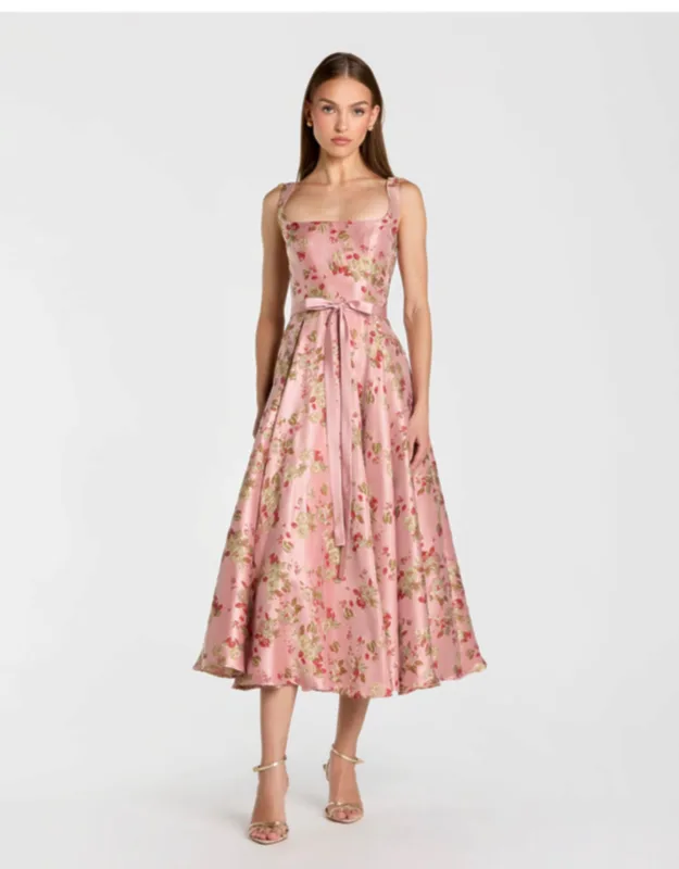 Sleeveless Brocade A Line Midi Dress