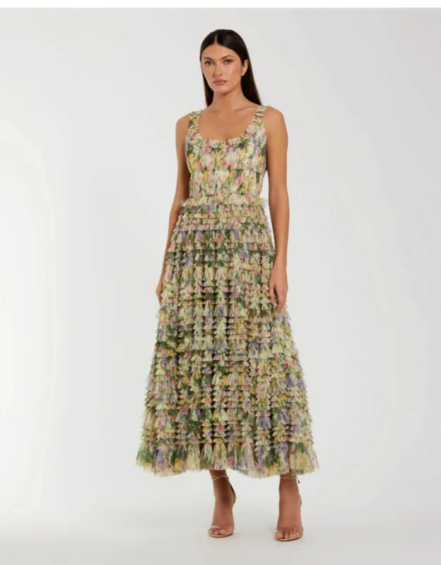 Floral Printed Ruffle Midi Dress
