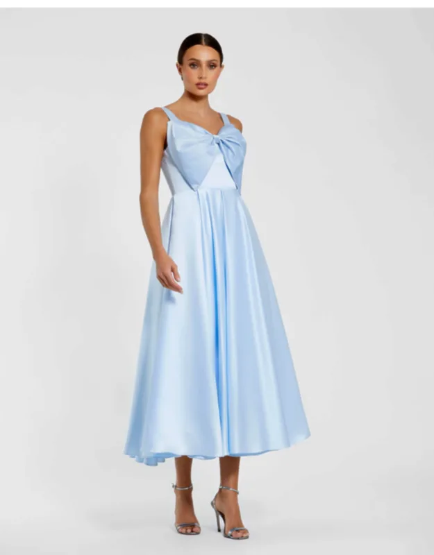 Sleeveless Satin Midi Dress With Bow Detail