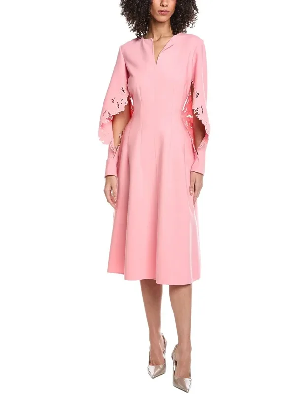 Floral Detail Silk-lined Wool-blend Midi Dress