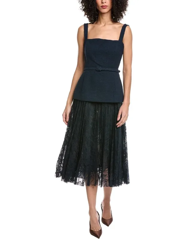 Tweed & Lace Silk-lined Wool-blend A-line Dress