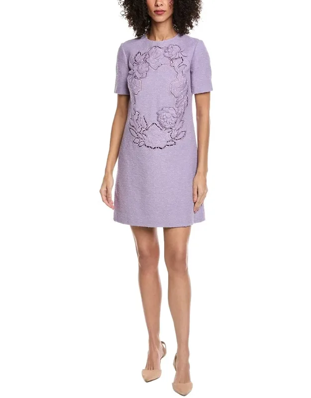 Floral Detail Tweed Silk-lined Wool-blend Shift Dress