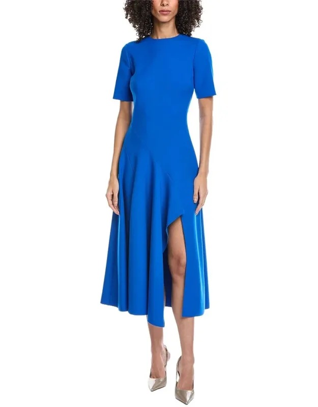 Wave Detail Stretch Wool-blend Maxi Dress