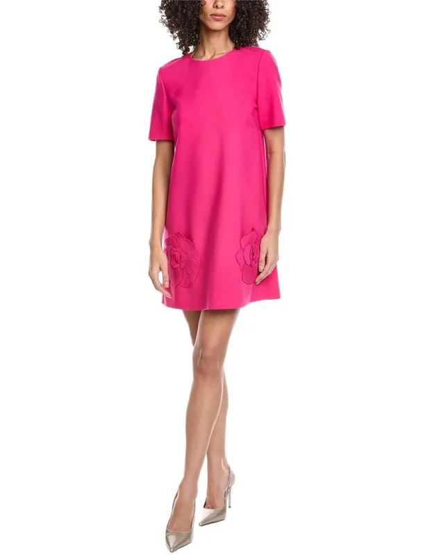 Floral Detail Wool-blend Shift Dress