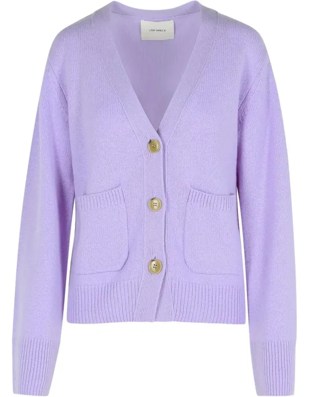 'lavender Cashmere Cardigan With V Neckline And Kimono Sleeves'