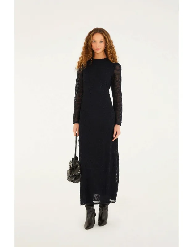 Embroidered Sheer Sleeve Maxi Dress