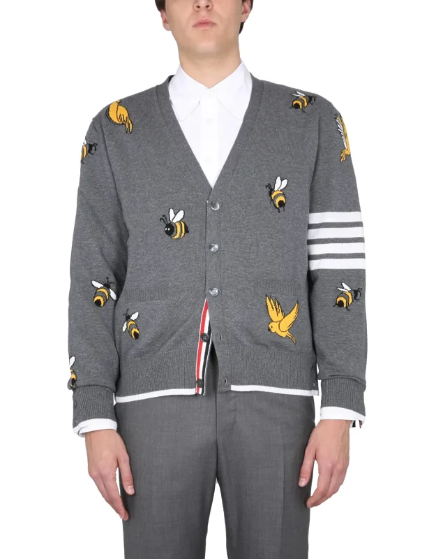 Cardigan With Birds And Bees Inlays