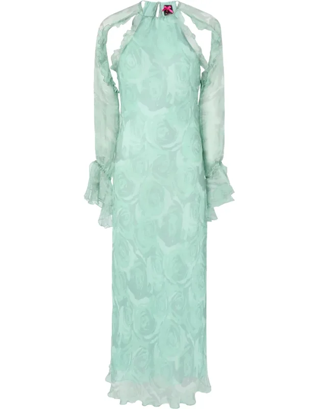 Ruffled Floral Silk Dress