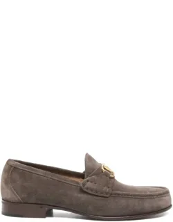 V Logo Plaque Suede Loafers