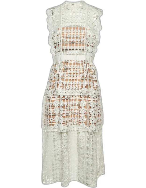 Floral Lattice Lace Sleeveless Midi Dress