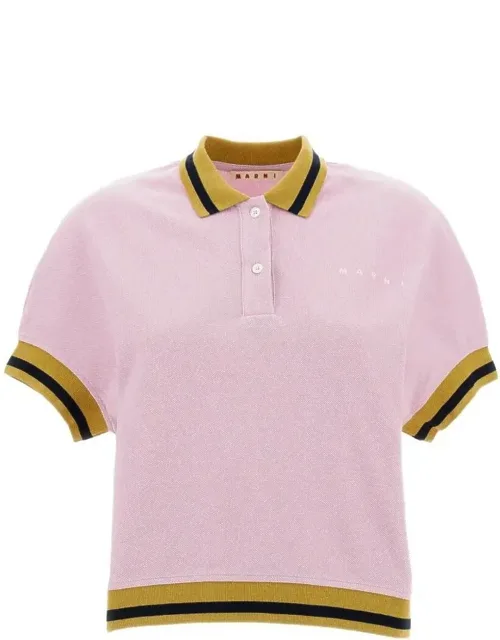 Striped Details Cotton Pique Polo Shirt