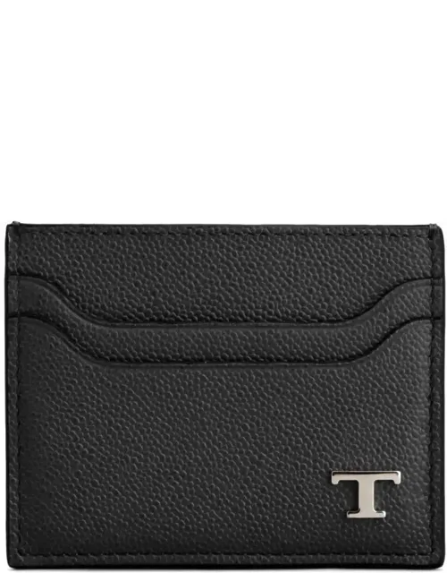 Grained Leather Cardholder With Metal T Timeless Logo