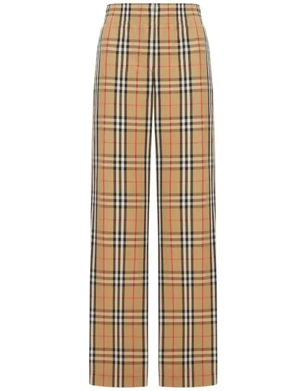 Check Cotton Wide-leg Trousers With Contrasting Side Stripes