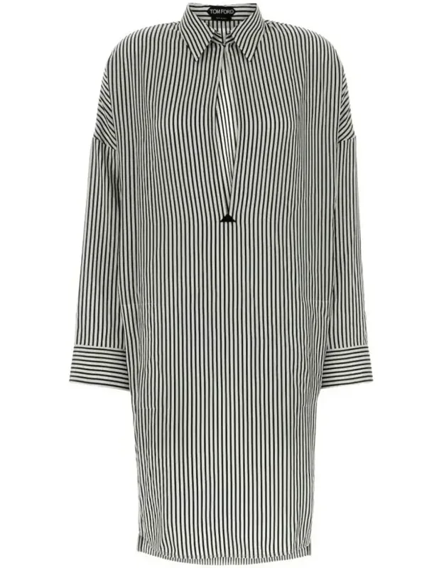Striped Silk Midi Shirt Dress
