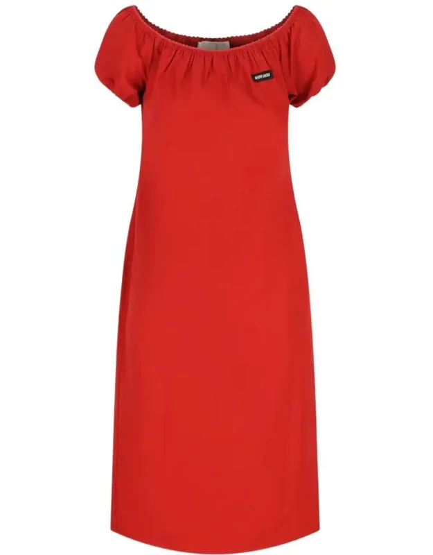 Boat Neckline Cotton Poplin Midi Dress