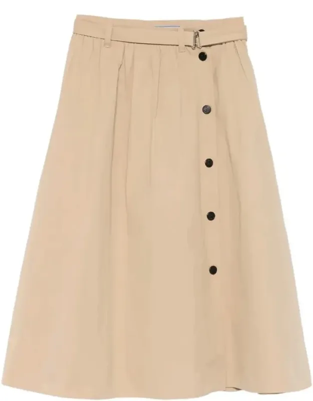 Button-detail Belted Cotton Midi Skirt