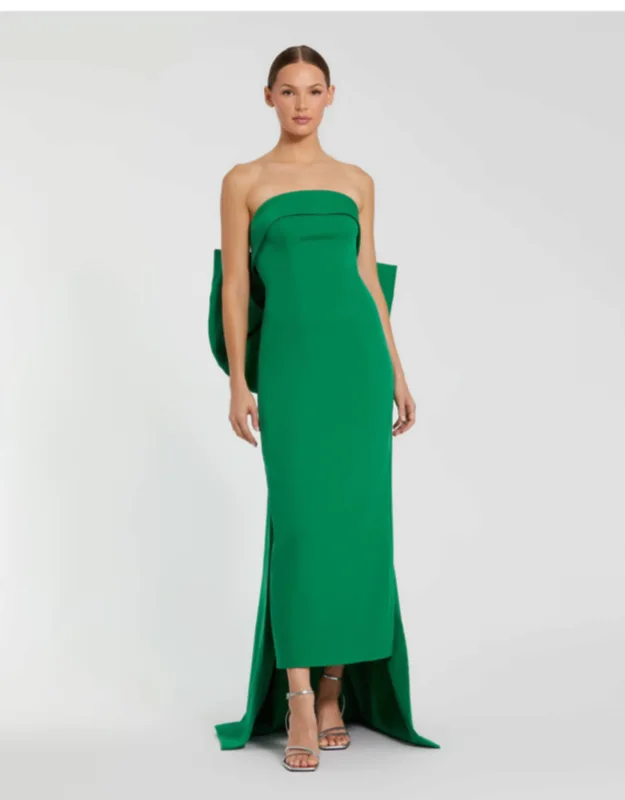 Strapless Crepe Sheath Dress With Bow